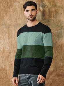 RueChic Farbblock-strickpullover Mit Rautenmuster Für Herren