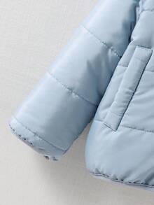 SHEIN Playful Pals 0-3 Years Baby Boy/Girl/Unisex Infant Toddler Casual Everyday Cute Versatile Thick Hooded Cream Blue Fog Blue Fleece Jacket Winter Coat Fall - Blue - View 7