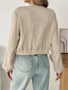 SHEIN LUNE Women's Casual Solid Color Long Sleeve Zip-Up Baseball Jacket Cropped Blazer Summer Blazer Light Cardigan For Summer Women Blouses Elegant Fall For Women Fall Fall Women Going Out Tops Women Winter For Women Fall For Women Airport For Women Going Out