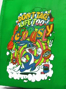 LOONEY TUNES X SHEIN 绿色卡通图案时尚保温午餐手提袋，实用包，午餐袋 - 綠色 - 查看 6