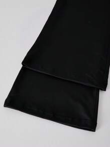 2件套青少年女孩露肩不对称上衣和高腰休闲喇叭裤套装 - 黑色 - 查看 3