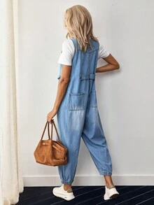 EMERY ROSE Women Casual Denim Overalls And Jumpsuit, Minimalist Style For Everyday Wear
