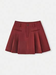 lacRébo Gonna plissettata in vita alta di colore rosso vino con tasche a filetto, gonna adatta per il ritorno a scuola, outfit da insegnante, gonna da ufficio