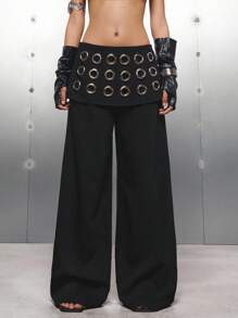 LYSMO 2025 New Minimalist Fall Women's Eyelet Design Wide Leg Loose Fashion Suit Pants - Black - View 7