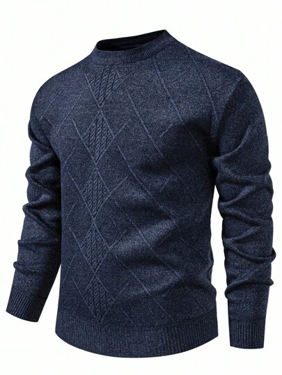 Calvornis 男士针织长袖纯色休闲厚毛衣，保暖内衬套头衫，适合冬季、外出、丈夫