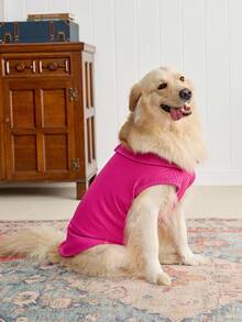 PETSIN 1pc Rose Red Knitted High-Quality Breathable Polo Shirt For Pets (Dogs And Cats) - Hot Pink - View 1