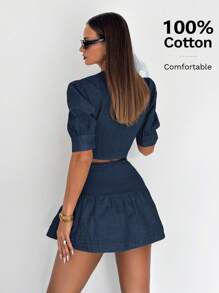 Conjunto de dos piezas para uso diario para mujeres, ropa de verano para mujeres, conjuntos de mujeres de 2 piezas, camisas de verano 100% algodón, color amarillo mantequilla, atuendos de vacaciones para mujeres, vestidos de graduación para mujeres - Azul marino - Ver 2