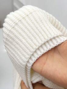 SHEIN Suéter de cuello redondo de manga larga, de corte holgado y texturizado, para niña preadolescente - Beis - Ver 6