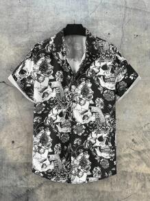 AXEPEAK Nam Sọ & Hoa In Ngắn tay Áo sơ mi - màu đen - Xem 1
