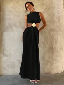 Aloruh Abito lungo e sexy, minimalista e alla moda, adatto per matrimoni e pendolarismo - nero - Visualizzare 4