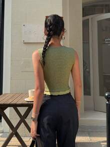 Siren Gaze 女士休闲纯色双层蕾丝吊带背心 - 綠色 - 查看 2