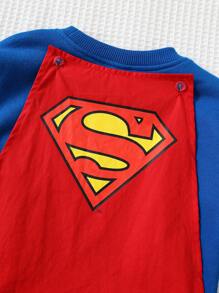 Cozy Pixies SUPERMAN X Cozy Pixies 2 pezzi Set di maglia a girocollo a maniche lunghe e mantella con motivo supereroe per bambini, colore unito, adatto per autunno/inverno