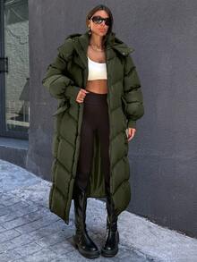 EURMUSE Damen dicke, warme, locker sitzende Kapuzenjacke, Oversized Laternärmel-Design, Winter - Armeegrün - Übersicht 1