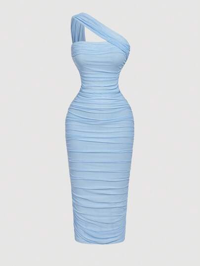 SHEIN X Belle Mariano SHEIN MOD Vestido sin mangas con pliegues asimétricos de estilo vintage para mujer