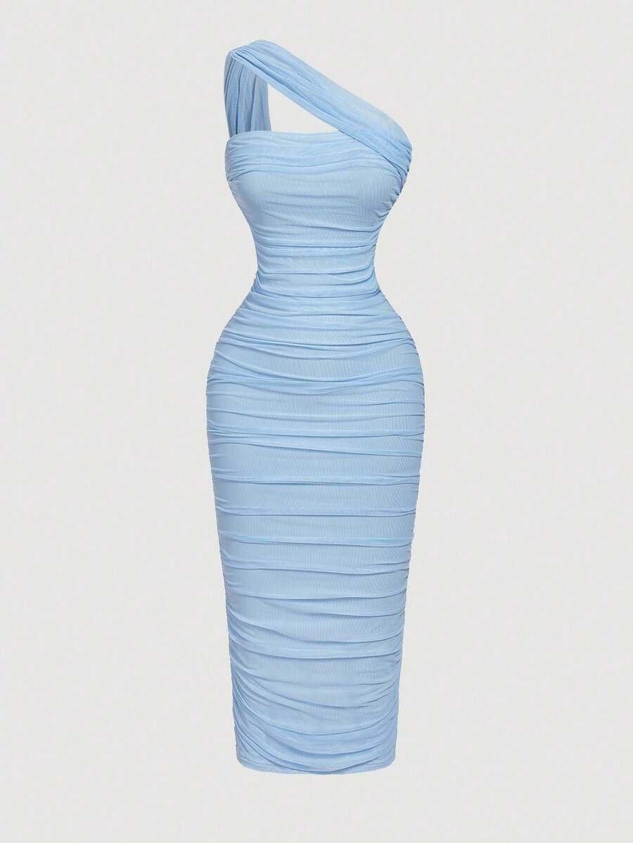 SHEIN X Belle Mariano SHEIN MOD Váy không tay xếp ly bất đối xứng cổ điển dành cho nữ - Màu xanh lam - Xem 1
