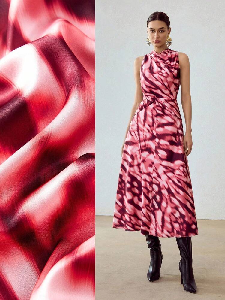ALLOVER PRINT DRAPED DRESS