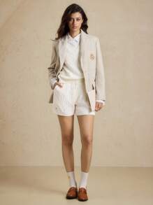 Briarwyn 女士秋冬装 Old Money Style 2 件女式字母皇冠刺绣麻花针织背心和针织短裤套装，返校季，保暖毛衣两件套 - 白色 - 查看 6