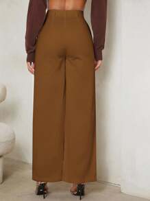 SHEIN Tall Pantalones de unicolor de moda para mujer, aptos para el verano - Marrón - Ver 2