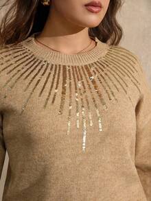 Juhart 女士纯色串珠休闲套头衫 - 駝色 - 查看 6