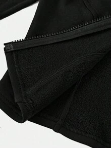 SHEIN 青少年女孩立领弹力羊毛修身紧身瑜伽夹克，适合日常穿着，休闲秋冬 - 黑色 - 查看 10