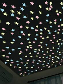 100/200 件夜光 3D 星星贴纸，荧光，适用于墙壁、天花板、卧室、客厅、星空、银河主题、家居装饰、易于粘贴的墙贴 - 彩色 - 查看 1