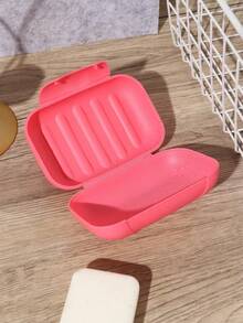 1pc Portable Travel Sealed Plastic Soap Box With Lid, Lock Buckle And Storage Container In Pink Home Bathroom Decor Fall Decor Back To School