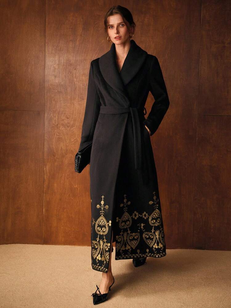 WOMEN'S VINTAGE GOLD THREAD EMBROIDERED OVERCOAT