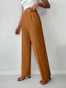 EURMUSE Women's Solid Color Loose Straight Pants - Orange - View 5