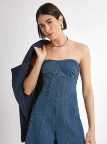 Daynim 女士休闲牛仔连体衣 - 中等水洗藍 - 查看 1