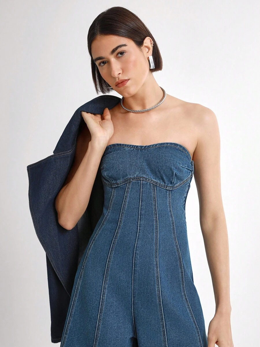Daynim 女士休闲牛仔连体衣 - 中等水洗藍 - 查看 1