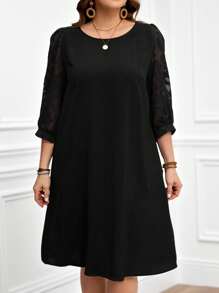 Miaspire 大码女式网纱撞色黑色优雅母亲节连衣裙 春季女装 圣诞节 圣诞女装 圣诞派对连衣裙 - 黑色 - 查看 4