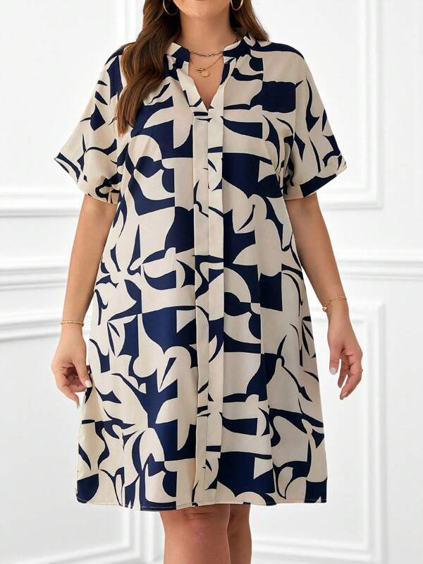 EMERY ROSE Summer Geometric Pattern Plus Size Dress