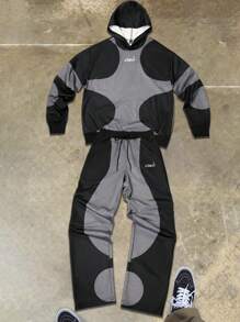 Manfinity EMRG 2 Stücke Herren Buchstaben Muster Hoodie & Jogginghose Lässig Trainingsanzug Set, 2-teiliges Set für Herren, 2-teiliger Trainingsanzug für Herren, Y2K Trainingsanzug für Herren, Hoodie und Jogginghose Set, ein tolles Geschenk für deinen Freund