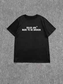 Kaos Pria Manfinity Dauomo Kasual Ukuran Besar dengan Kerah Bulat dan Grafis Seni Jalanan Rock - Hitam - View 5