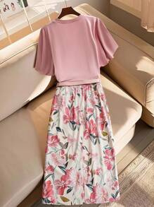 Flirla 两件套全新优雅高端简约风休闲套装，连衣裙和上衣，适合大码女装，夏季女装，女士夏季套装，夏季工作连衣裙 - 彩色 - 查看 2