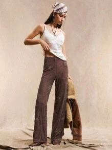 Easelle Quần ống đứng dáng rộng màu nâu họa tiết hạt phong cách Bohemian dành cho nữ, mùa hè - màu nâu - Xem 2