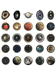 SHEIN 50张太空宇宙卡通涂鸦贴纸，包含星空、行星、宇航员空间站、月球火箭等图案，防水，适用于行李箱、笔记本电脑等，圣诞装饰 - 彩色 - 查看 4