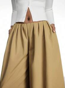 LYSMO 2025 New Arrive Minimalism Fall Women's Solid Color Pleated Pocket Wide Leg Loose Casual Pants - Khaki - View 6