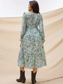 Boho Mama 孕妇休闲花卉印花连衣裙 - 藍色 - 查看 2