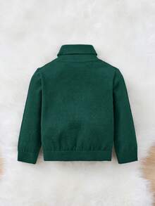 SHEIN 男婴/女婴绿色高领长袖毛衣，适合居家、外出、圣诞节、秋冬季 - 墨綠色 - 查看 2