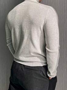 DAZY Men's Solid Color Slim Fit Light Grey Sweater, Autumn - Light Grey - View 2