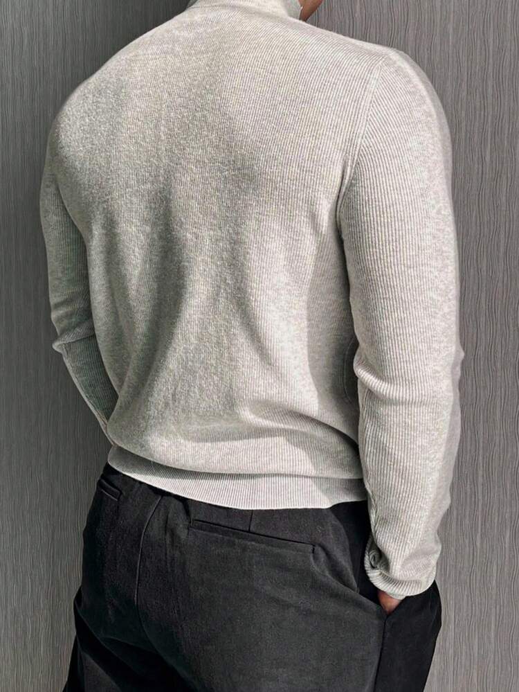 Men's Solid Color Slim Fit Light Grey Sweater, Autumn