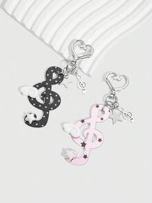 ROMWE Anime 2个Y2K风格音符和星星装饰钥匙扣，亚文化波点黑色音符包包挂饰，适合返校季青少年和学生钥匙扣配件 - 彩色 - 查看 4