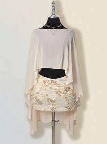 Sweetina Women's Sequin Embroidered Overlap Ruched Bodycon Mini Skirt - Apricot - View 7