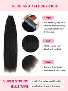 Kinky Straight KKS Curl Black Color Tape In Hair Extensions 100% Remy Human Hair 12-24inches Straight Seamless Skin Weft Tape Hair Extensions 50g/Pack Tape In Hair Tape Ins Hair Extensions - SNatural - View 4