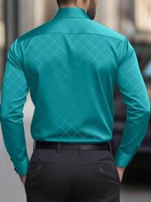 Manfinity Mode 男士纽扣长袖修身商务正装衬衫，长袖男士衬衫，秋季 - 薄荷藍 - 查看 2