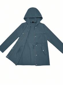 EMERY ROSE Plus Size Women Drawstring Waist Hooded Jacket Fall Winter Cloth For Women Autumn - Blue - View 8
