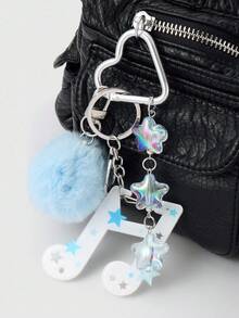 ROMWE Anime 1 件，简约，高品质蓝色毛绒球，亚克力星星和音符 DIY 钥匙扣和包包饰品，适合女性，日常佩戴或送礼