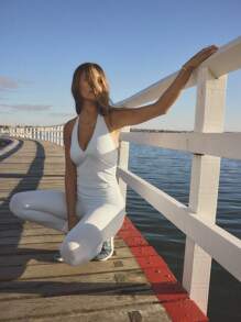 Aralina Leisurewear 交叉细节挂脖运动上衣 - 藍色 - 查看 8