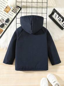 SHEIN 男童插肩袖口袋拉链前襟保暖连帽休闲外套 幼儿冬季外套 男童冬季外套 男童连帽冬季外套 幼儿保暖外套 男童秋季冬季外套 - 藏蓝色 - 查看 2